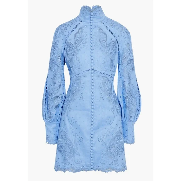 Zimmermann | Dresses | Zimmermann Super Eight Embroidered Blue Linen Dress  | Poshmark